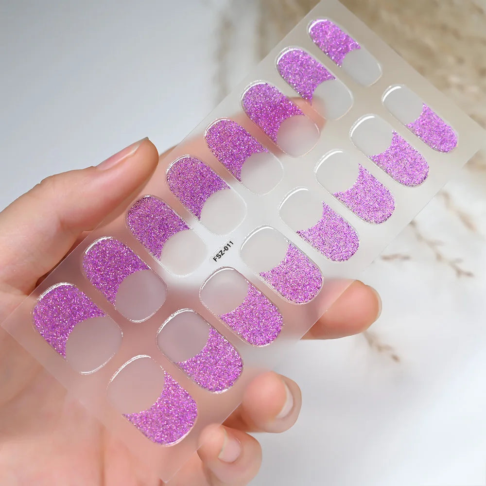 UV Semi-Cured Gel Nail Wraps Stickers Strips French Long Lasting Full Cover LED Gel Semi Cured Nail Sliders For Nail Extension &