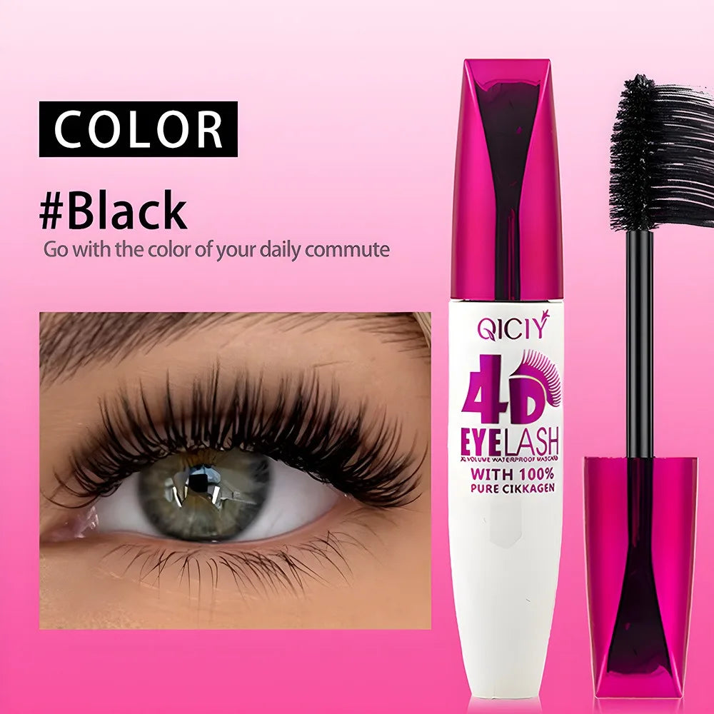 4D Waterproof Curling Mascara Lengthens Eyelashes Extension Black Silk Fiber Lasting Mascara Cosmetic No Smudging Female Makeup