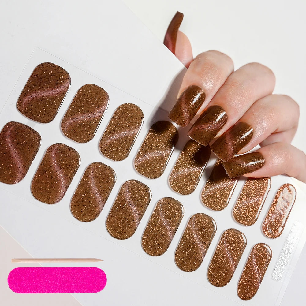 UV Semi-Cured Gel Nail Wraps Stickers Strips French Long Lasting Full Cover LED Gel Semi Cured Nail Sliders For Nail Extension &