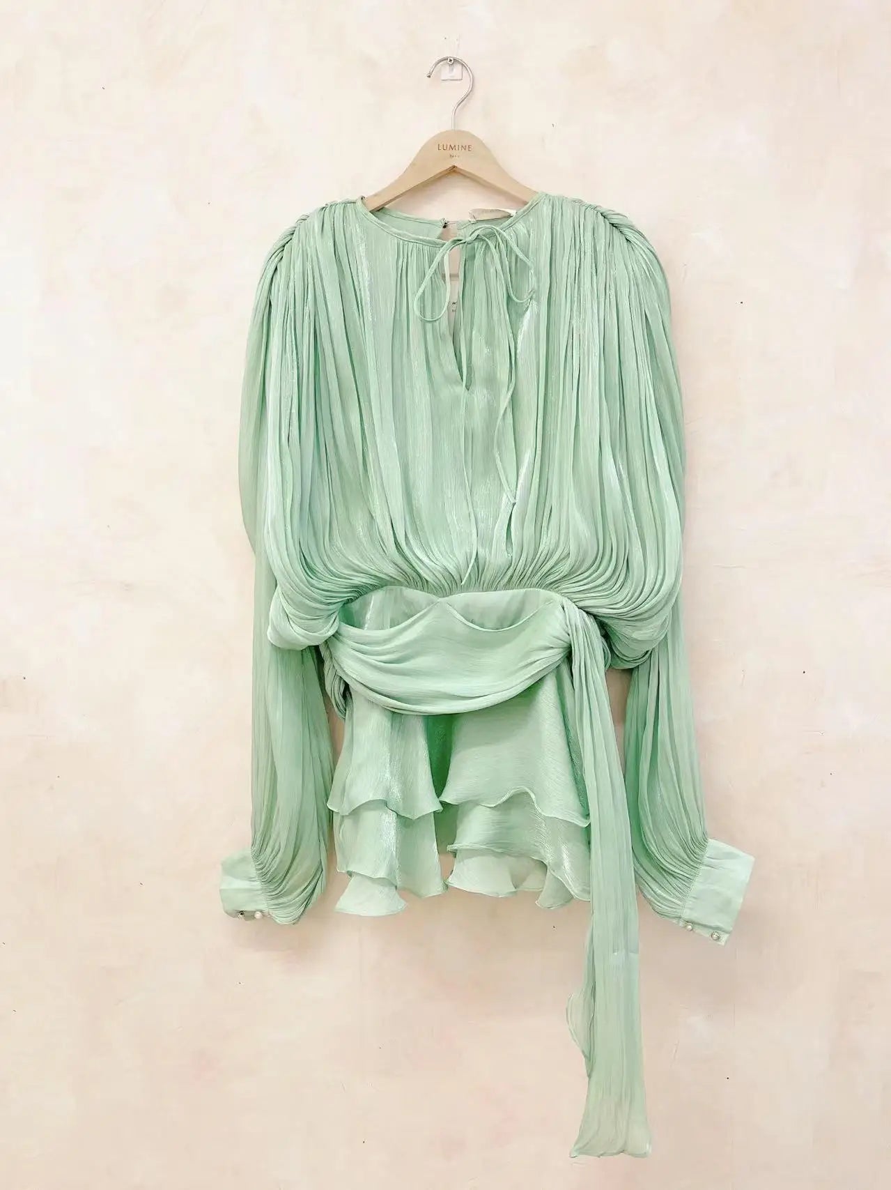 VGH Chic Spliced Lace Up Loose Sexy Short Dresses For Women Round Neck Long Sleeve Minimalist Ruffles Folds Dress Female Fashion