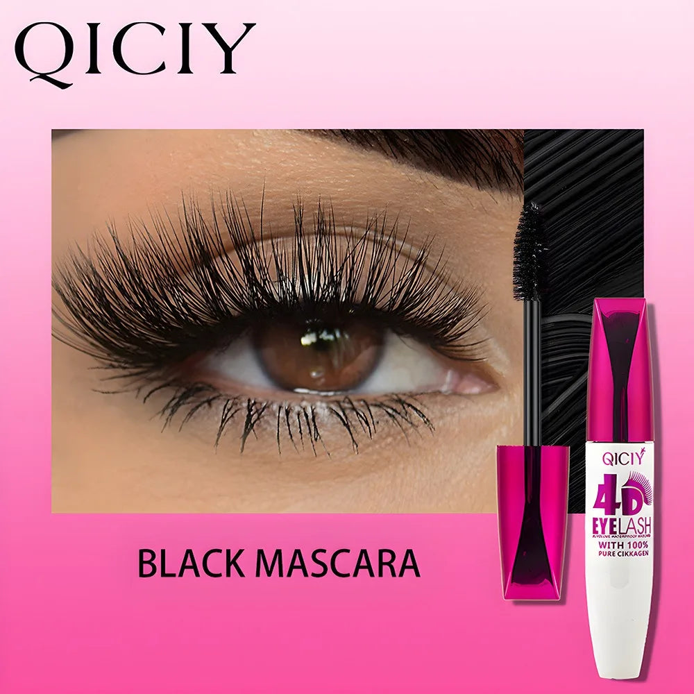 4D Waterproof Curling Mascara Lengthens Eyelashes Extension Black Silk Fiber Lasting Mascara Cosmetic No Smudging Female Makeup