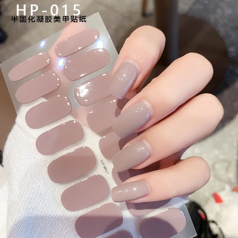 UV Semi-Cured Gel Nail Wraps Stickers Strips French Long Lasting Full Cover LED Gel Semi Cured Nail Sliders For Nail Extension &