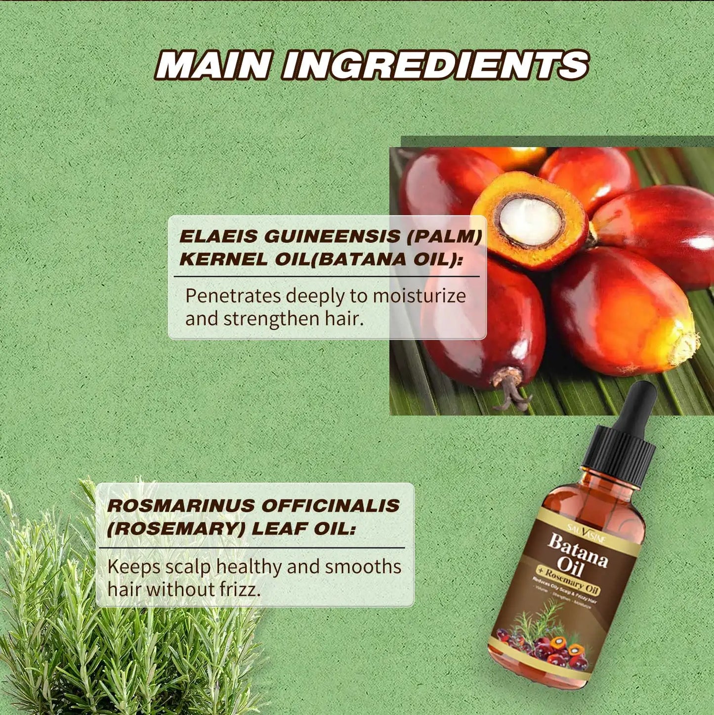 30ML Batana Oil with Rosemary for Hair Growth Reduce Hair Loss Organic Oil for Strengthening Scalp Moisturizing Hair Care Oil
