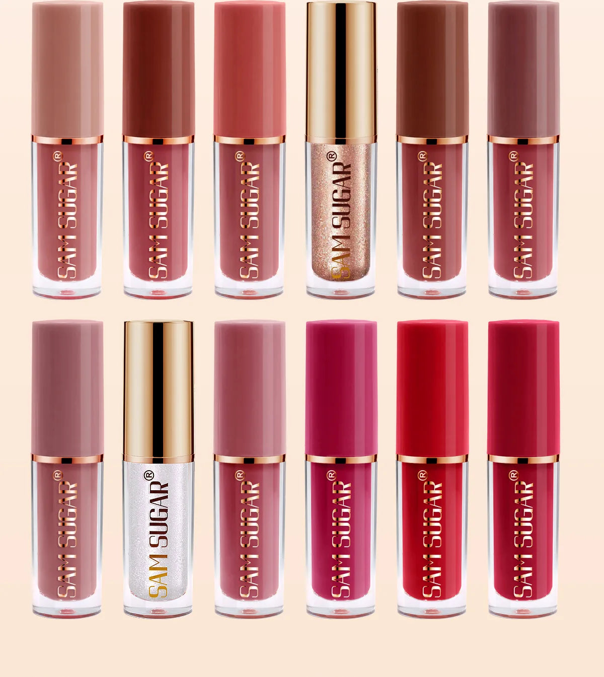 SAM SUGAR 12pcs/set muticolor Book Lip Gloss Set Matte Velvet Non-stick Cup longlasting waterproof easy color Lip gloss lipstick