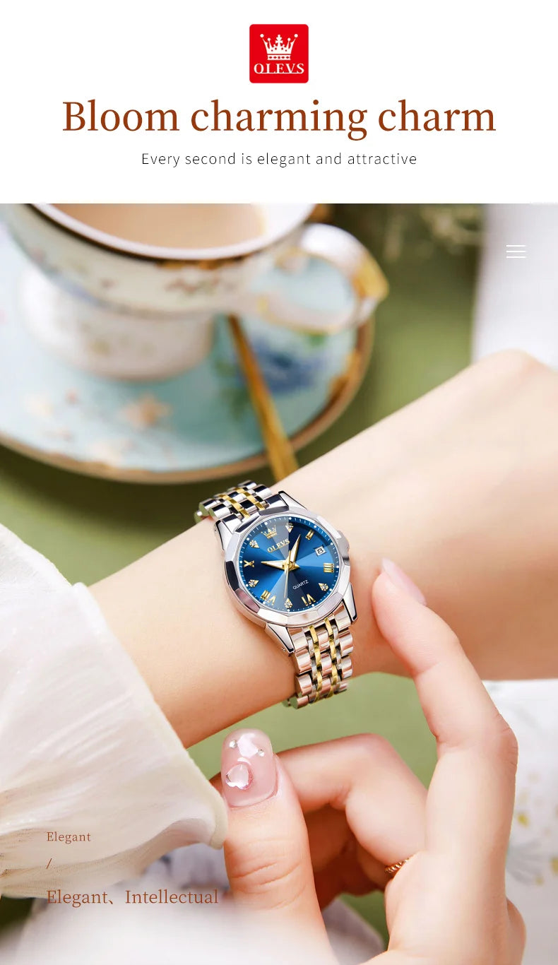 OLEVS Top Brand Women's Watches Elegant Rhombus Mirror Original Quartz Ladies Wristwatch Stainless Waterproof Diamond Wristwatch