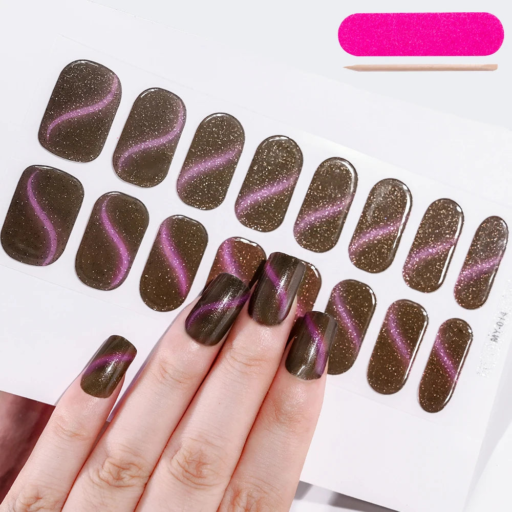 UV Semi-Cured Gel Nail Wraps Stickers Strips French Long Lasting Full Cover LED Gel Semi Cured Nail Sliders For Nail Extension &
