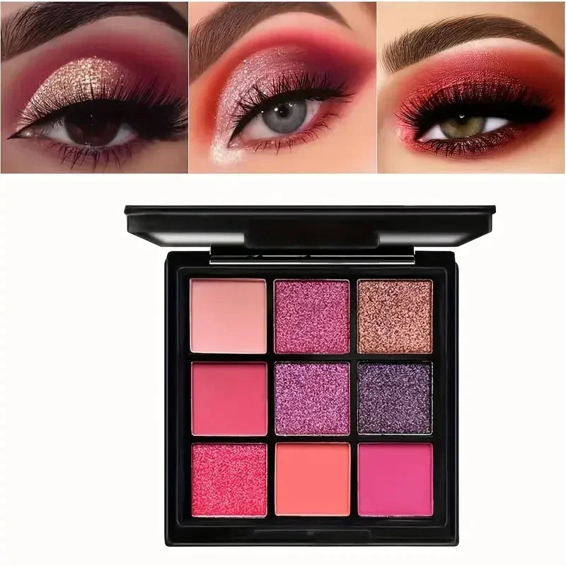 9-Grid Red Eyeshadow Palette Purple Glitter Pearlescent Matte Eye Shadow Shimmer Makeup Long Lasting Women Beauty Eye Cosmetics