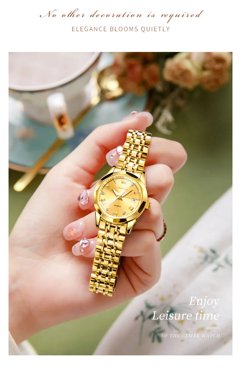 OLEVS Top Brand Women's Watches Elegant Rhombus Mirror Original Quartz Ladies Wristwatch Stainless Waterproof Diamond Wristwatch