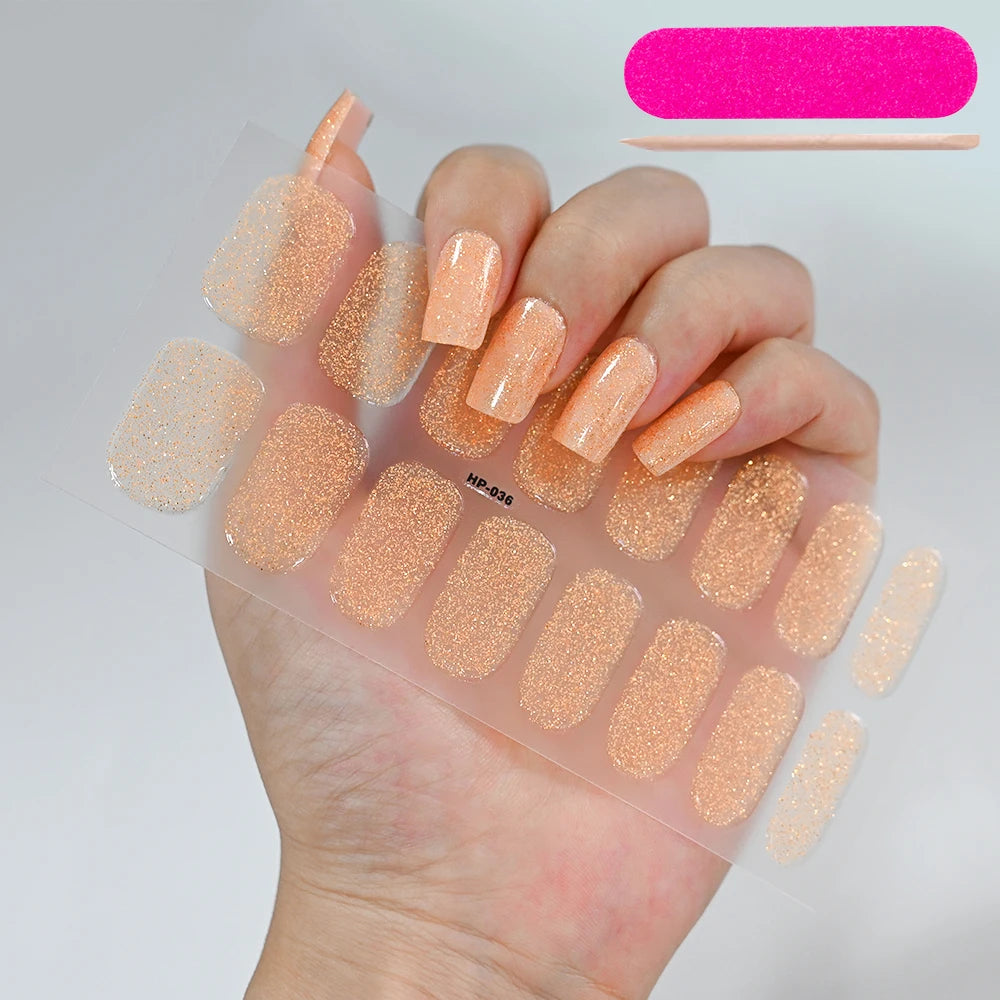 UV Semi-Cured Gel Nail Wraps Stickers Strips French Long Lasting Full Cover LED Gel Semi Cured Nail Sliders For Nail Extension &