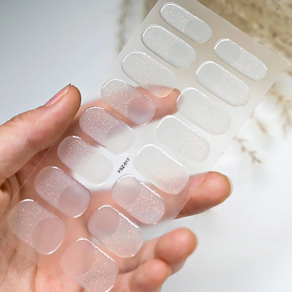 UV Semi-Cured Gel Nail Wraps Stickers Strips French Long Lasting Full Cover LED Gel Semi Cured Nail Sliders For Nail Extension &