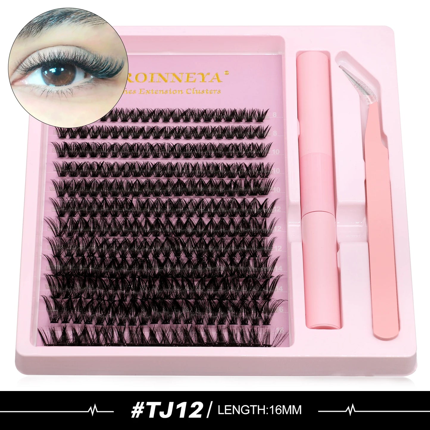 GROINNEYA DIY Lash Extension Kit Volume Lash Clusters Mix Curl Individual Lashes Kit with Lash Bond and Seal Lash Tweezers