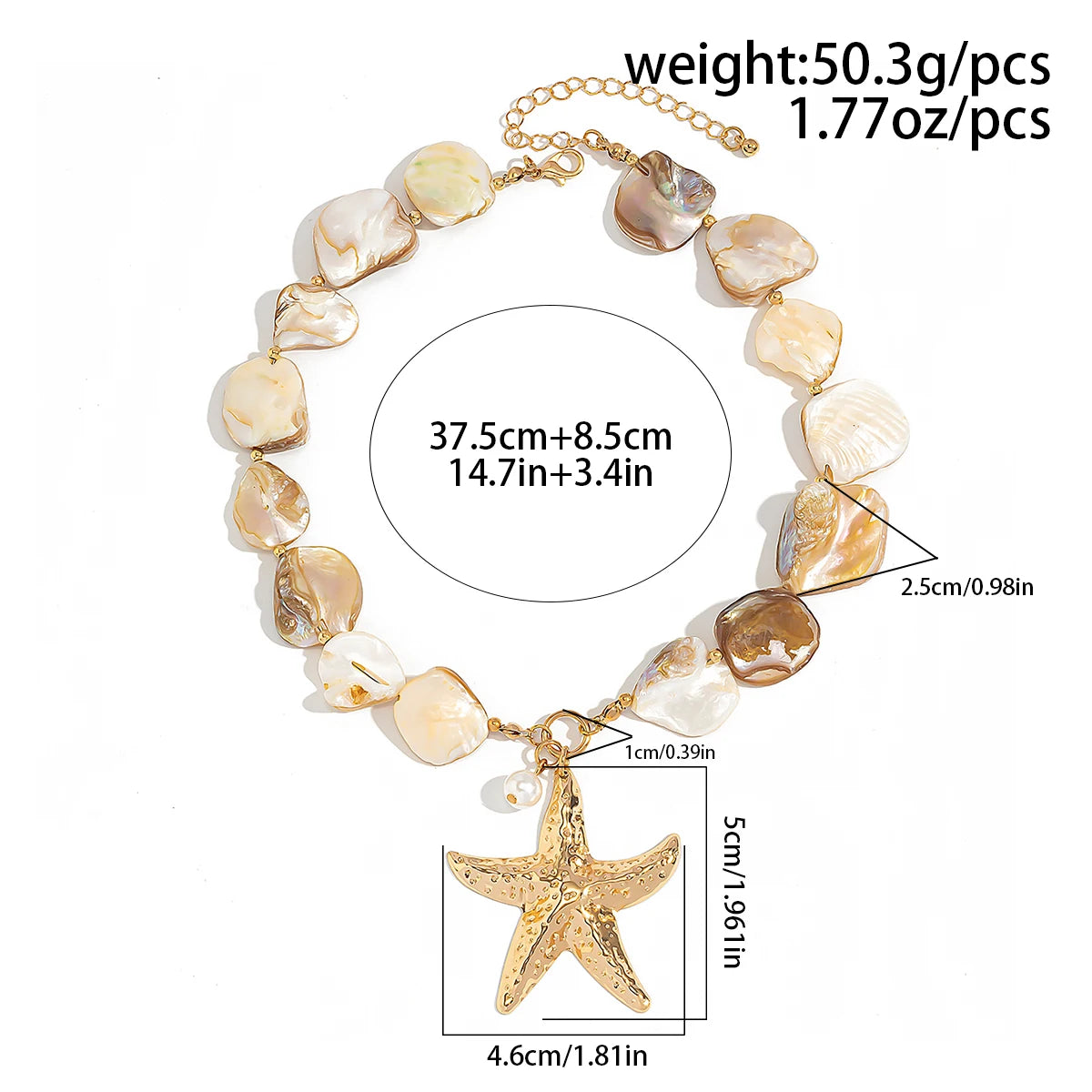 KunJoe Beach Large Gold Color Starfish Pendant Necklace for Women Vintage Short Choker Necklace Collar Chain Jewelry on the Neck