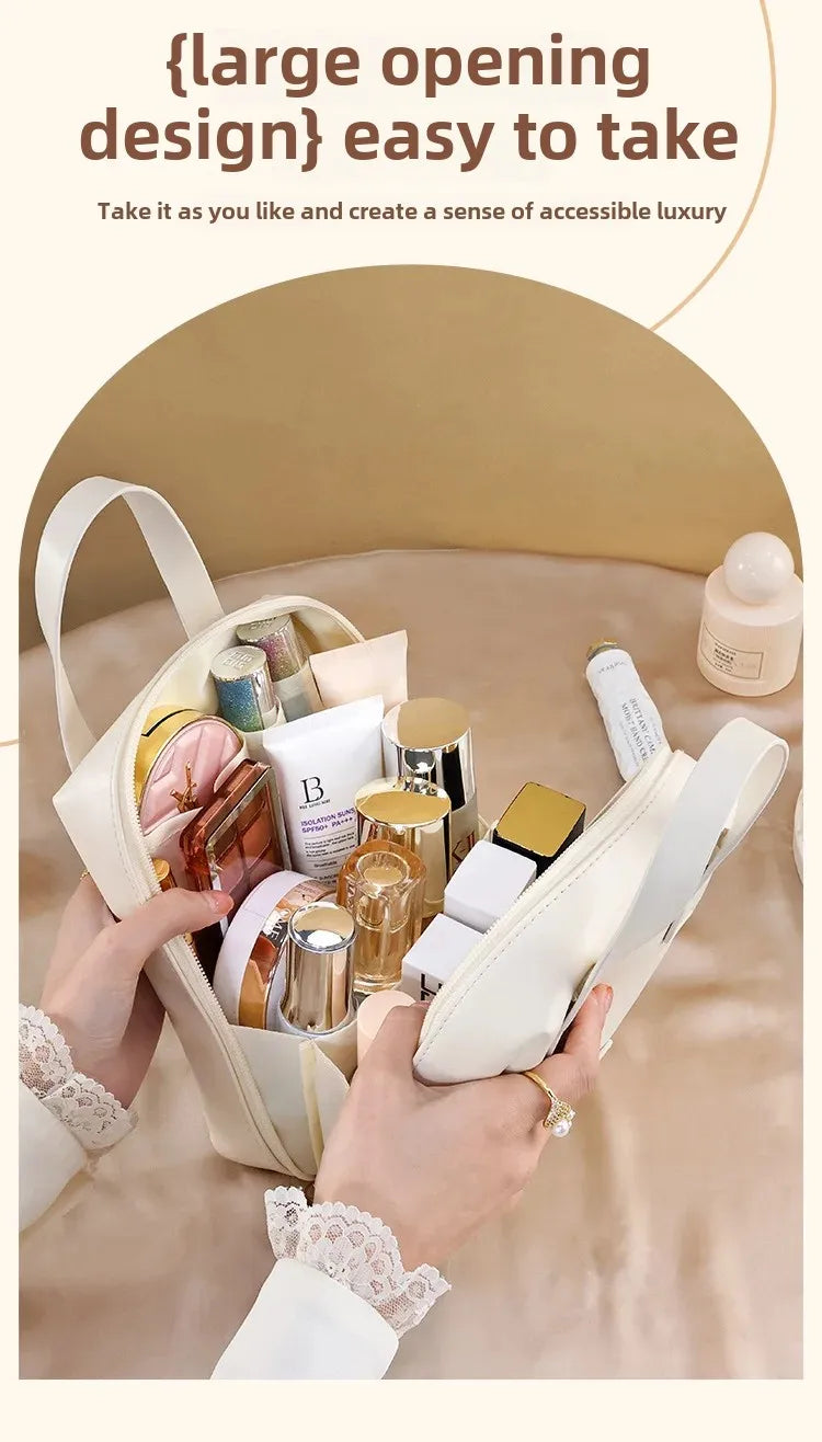 New Large Capacity Travel Cosmetic Bag Portable Leather Toiletry Bag with Handle Organizer Multifunctional Waterproof Makeup Bag