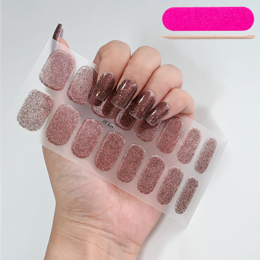 UV Semi-Cured Gel Nail Wraps Stickers Strips French Long Lasting Full Cover LED Gel Semi Cured Nail Sliders For Nail Extension &