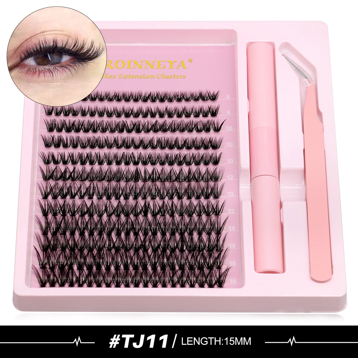 GROINNEYA DIY Lash Extension Kit Volume Lash Clusters Mix Curl Individual Lashes Kit with Lash Bond and Seal Lash Tweezers