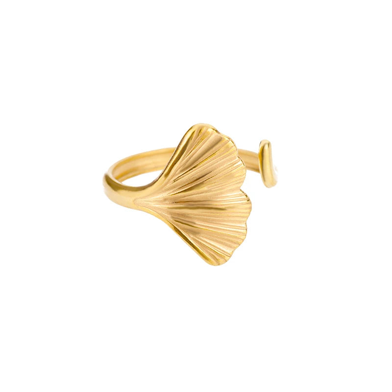 Fashion Palm Leaf Shape Rings For Women Stainless Steel Color Zircon Adjustable Finger Ring Party Jewelry Gift Bijoux Femme