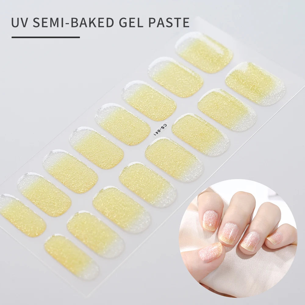 UV Semi-Cured Gel Nail Wraps Stickers Strips French Long Lasting Full Cover LED Gel Semi Cured Nail Sliders For Nail Extension &