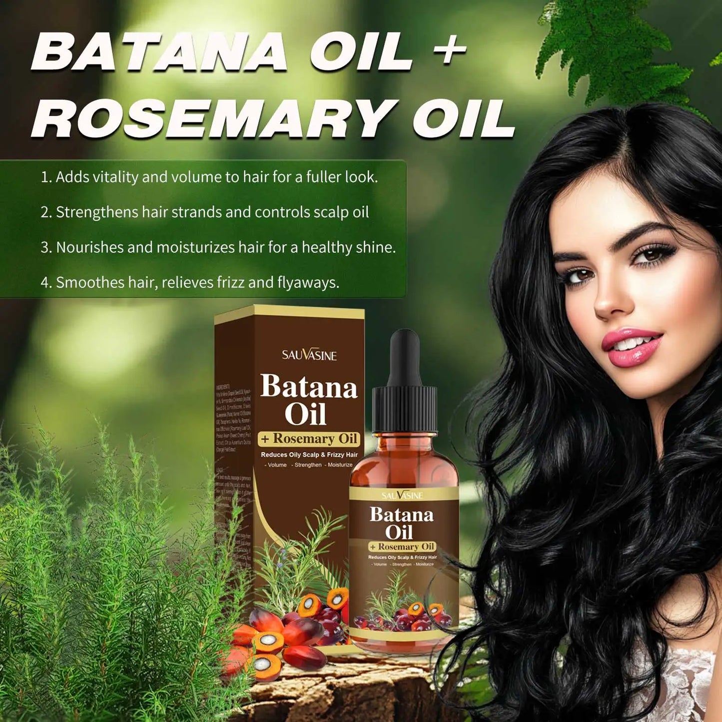 30ML Batana Oil with Rosemary for Hair Growth Reduce Hair Loss Organic Oil for Strengthening Scalp Moisturizing Hair Care Oil