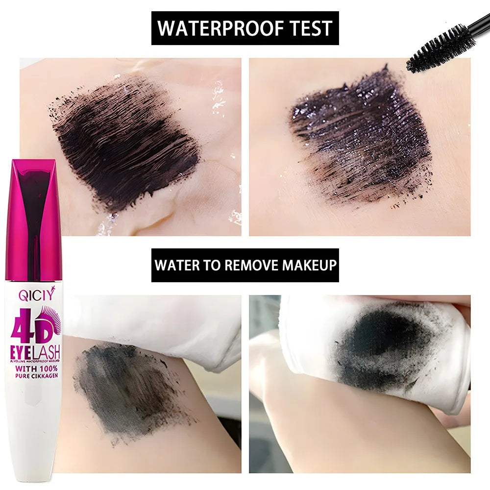 4D Waterproof Curling Mascara Lengthens Eyelashes Extension Black Silk Fiber Lasting Mascara Cosmetic No Smudging Female Makeup