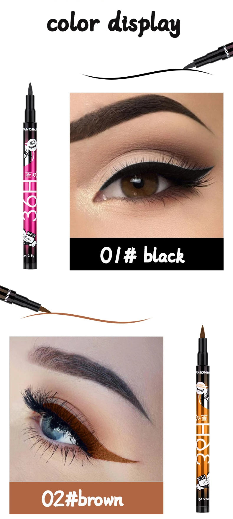 36H Black Quick-drying Eyeliner Waterproof Liquid Eye Liner Pen Long Lasting Smooth Pencil Not Blooming Eyes Makeup Cosmetics