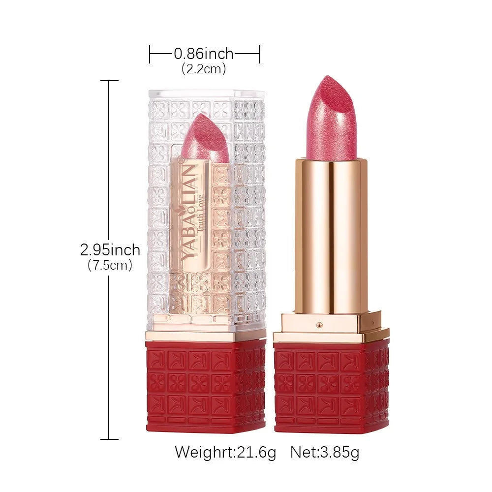 Rose Metallic Lipstick Glitter Lip Glaze Waterproof Long Lasting Moisturize Bright Red Pearlescent Shiny Lipgloss Makeup 12color