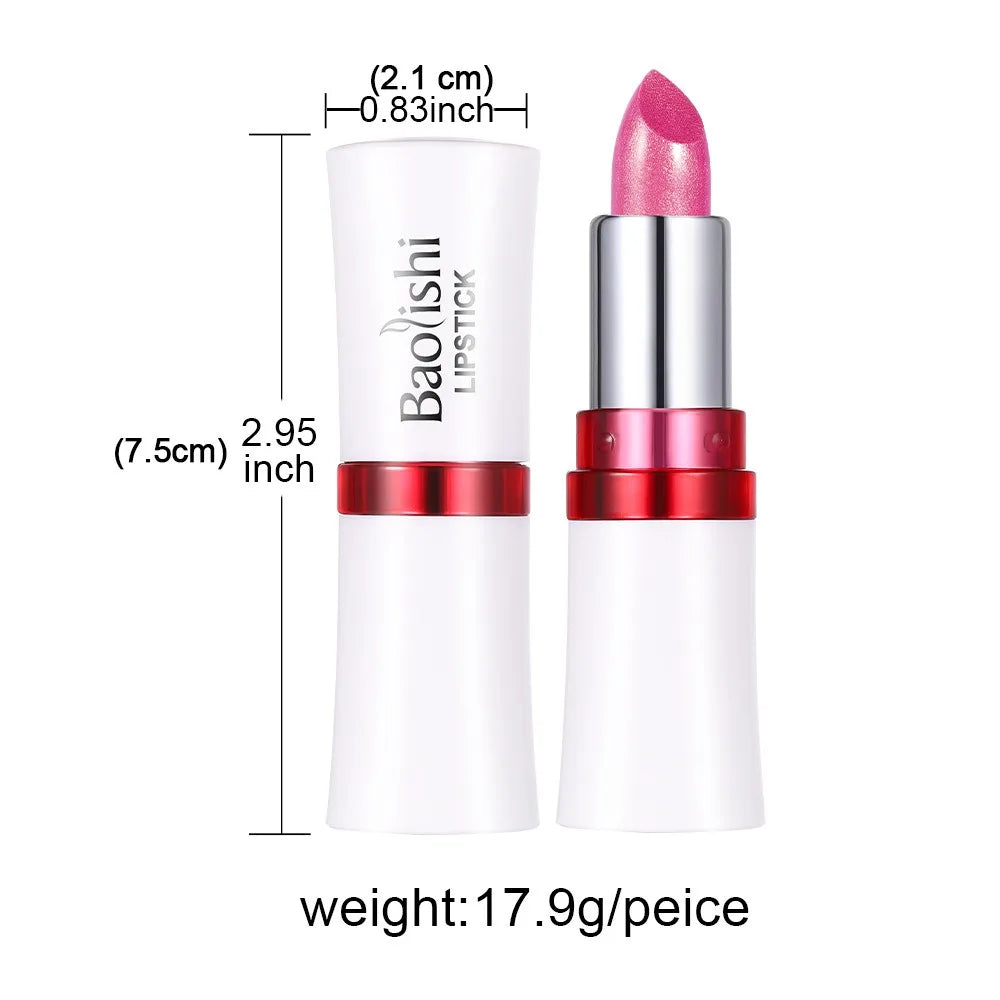Rose Metallic Lipstick Glitter Lip Glaze Waterproof Long Lasting Moisturize Bright Red Pearlescent Shiny Lipgloss Makeup 12color