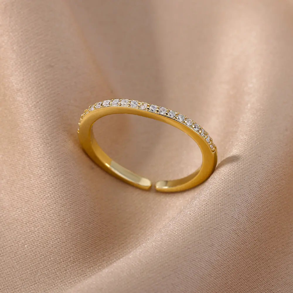 Mini Zircon Green Rings For Women Stainless Steel Gold Color Adjustable Finger Ring Engagement Wedding Christmas Jewelry Gift