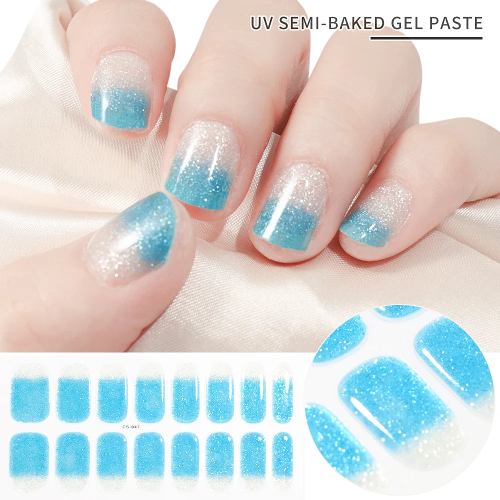 UV Semi-Cured Gel Nail Wraps Stickers Strips French Long Lasting Full Cover LED Gel Semi Cured Nail Sliders For Nail Extension &