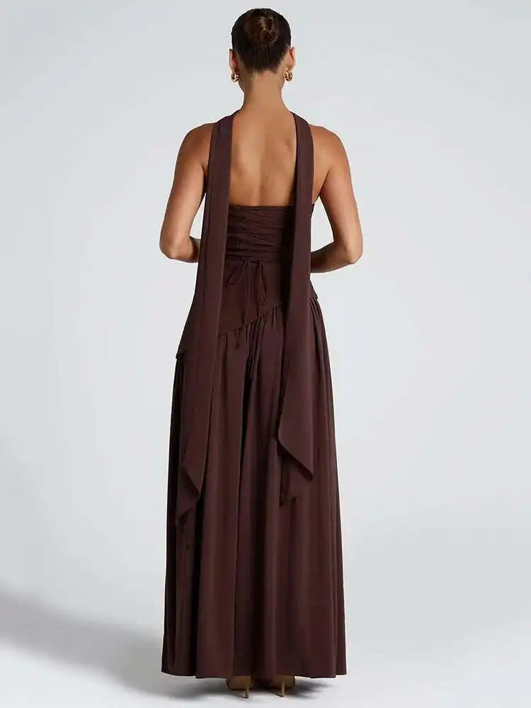 Mozision Strapless Off-shoulder Sexy Maxi Dress For Women Gown Patchwork Scarf Collar Thigh High Split Club Party Long Dress