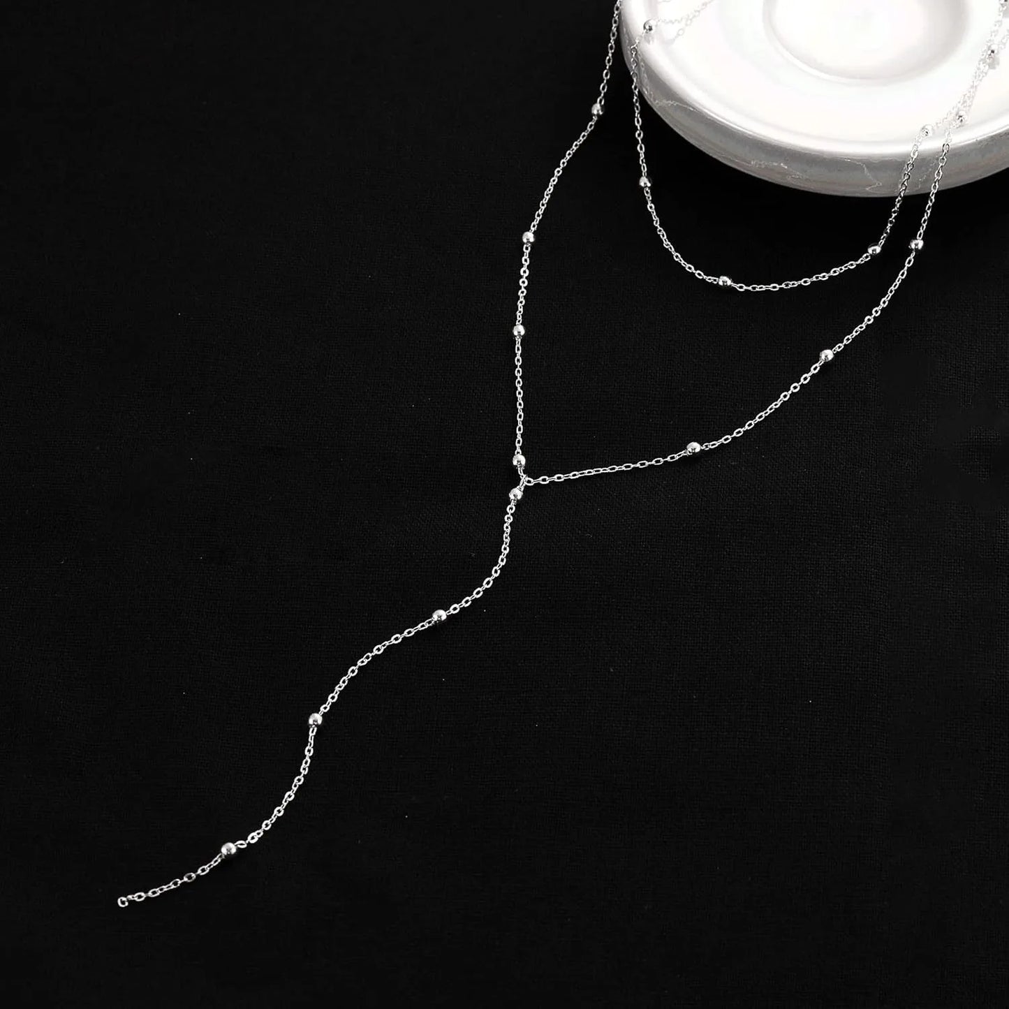 Gold Necklace for Women 14k Gold Plated/Silver Y-Shaped Pendant Necklace Layered Beaded Chain Drop Necklaces For Women Gift