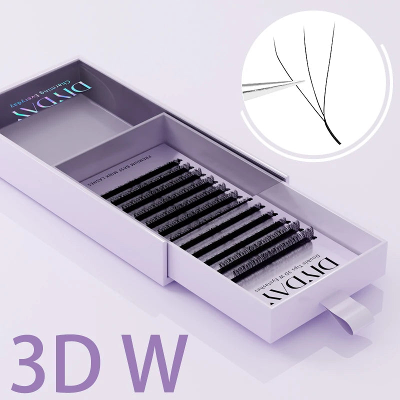 DIYDAY Double Tips 3DW 4DW Eyelash Extension 6D 8D W Shape Mink False Eyelashes 4D W-shaped Fake Lash Premade Fans for Makeup