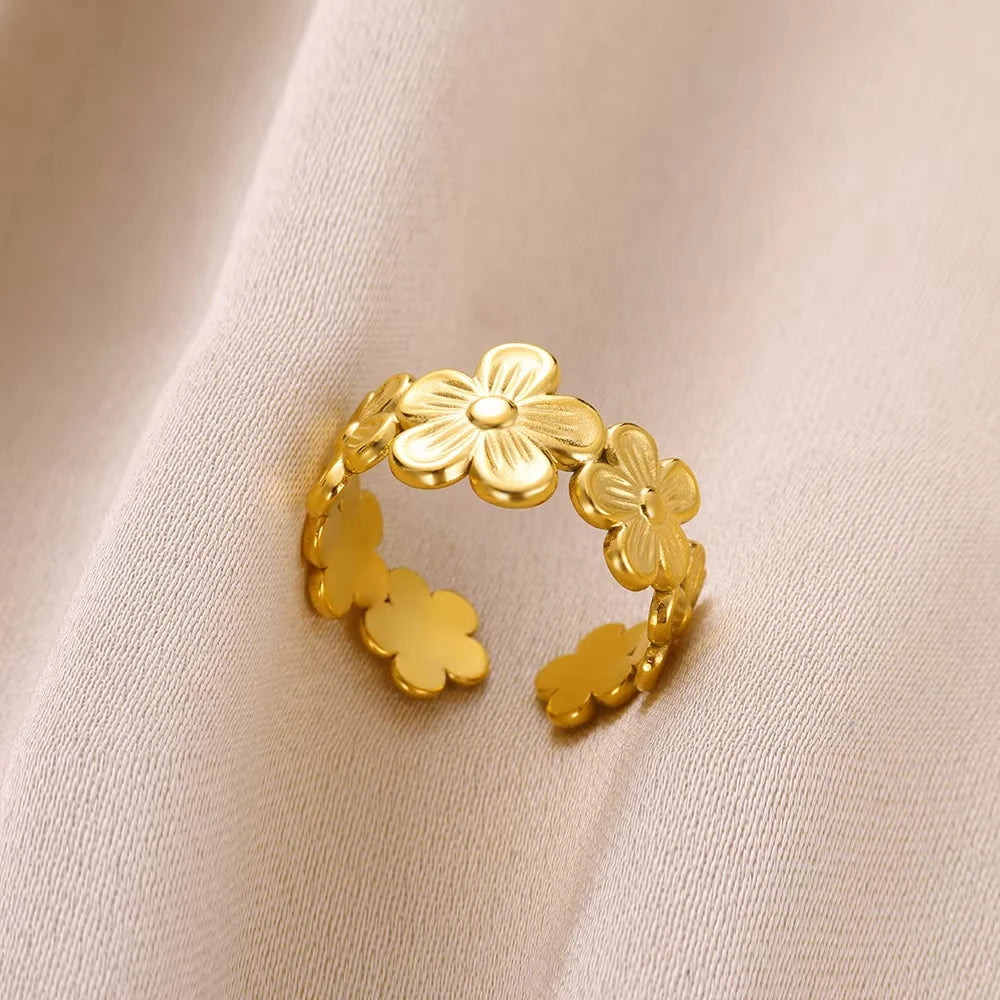 Stainless Steel Zircon Geometric Rings For Women Luxury Evil Eye Gold Color Adjustable Trendy Wedding Aesthetic Jewerly Gift