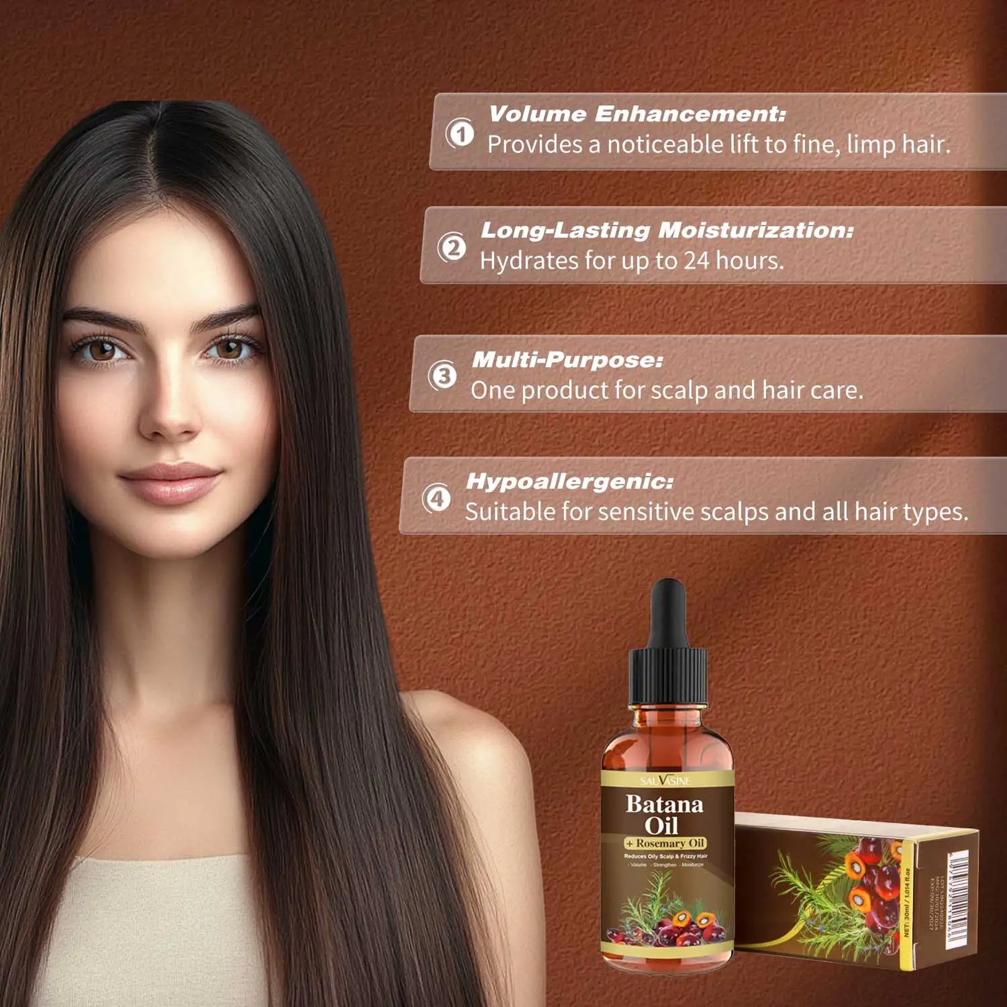 30ML Batana Oil with Rosemary for Hair Growth Reduce Hair Loss Organic Oil for Strengthening Scalp Moisturizing Hair Care Oil