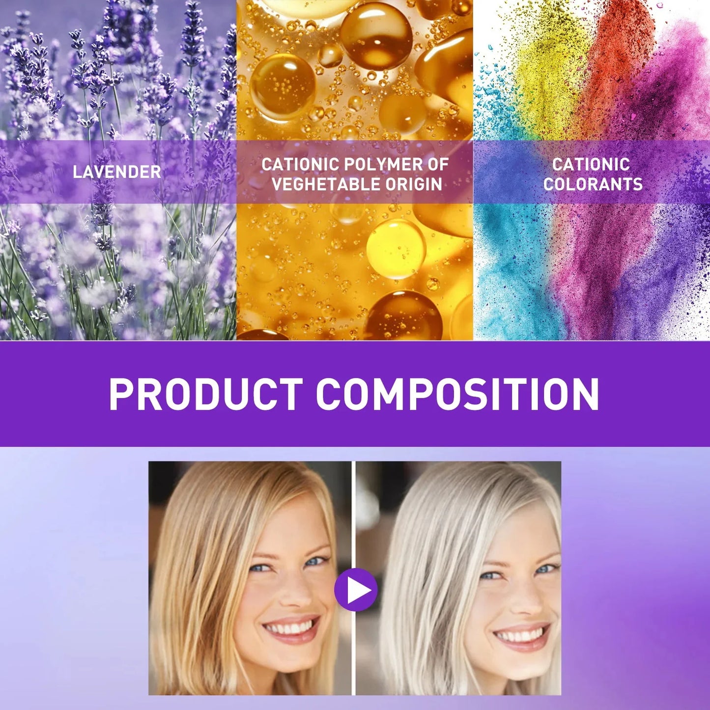 Gray Color Fixing Hair Dye Shampoo Cover Gray Hair Fade Yellow After Bleach Hair Shampoo Non-irritating Purple Shampoo Blonde