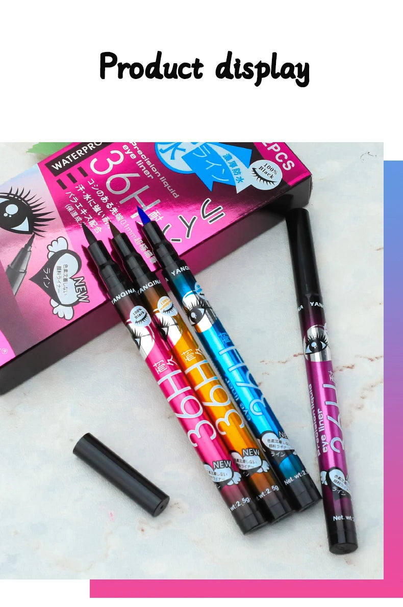 36H Black Quick-drying Eyeliner Waterproof Liquid Eye Liner Pen Long Lasting Smooth Pencil Not Blooming Eyes Makeup Cosmetics