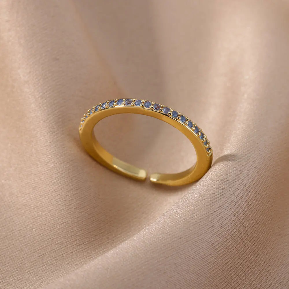 Mini Zircon Green Rings For Women Stainless Steel Gold Color Adjustable Finger Ring Engagement Wedding Christmas Jewelry Gift