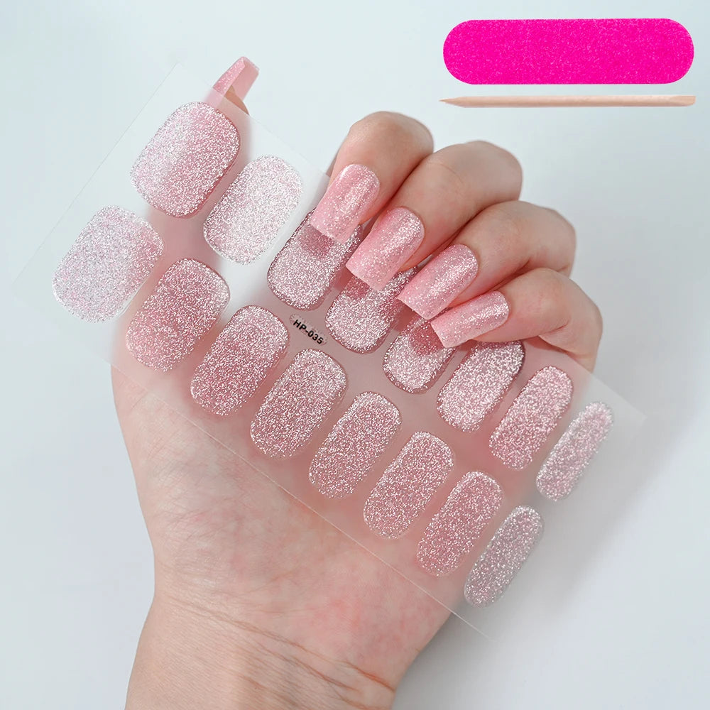 UV Semi-Cured Gel Nail Wraps Stickers Strips French Long Lasting Full Cover LED Gel Semi Cured Nail Sliders For Nail Extension &