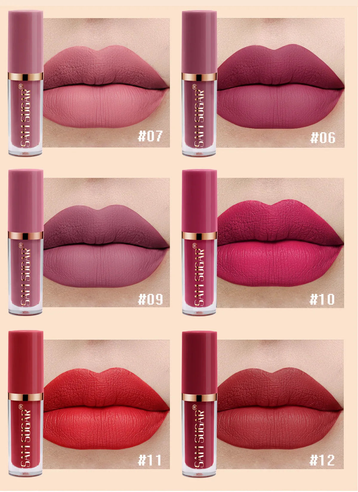 SAM SUGAR 12pcs/set muticolor Book Lip Gloss Set Matte Velvet Non-stick Cup longlasting waterproof easy color Lip gloss lipstick
