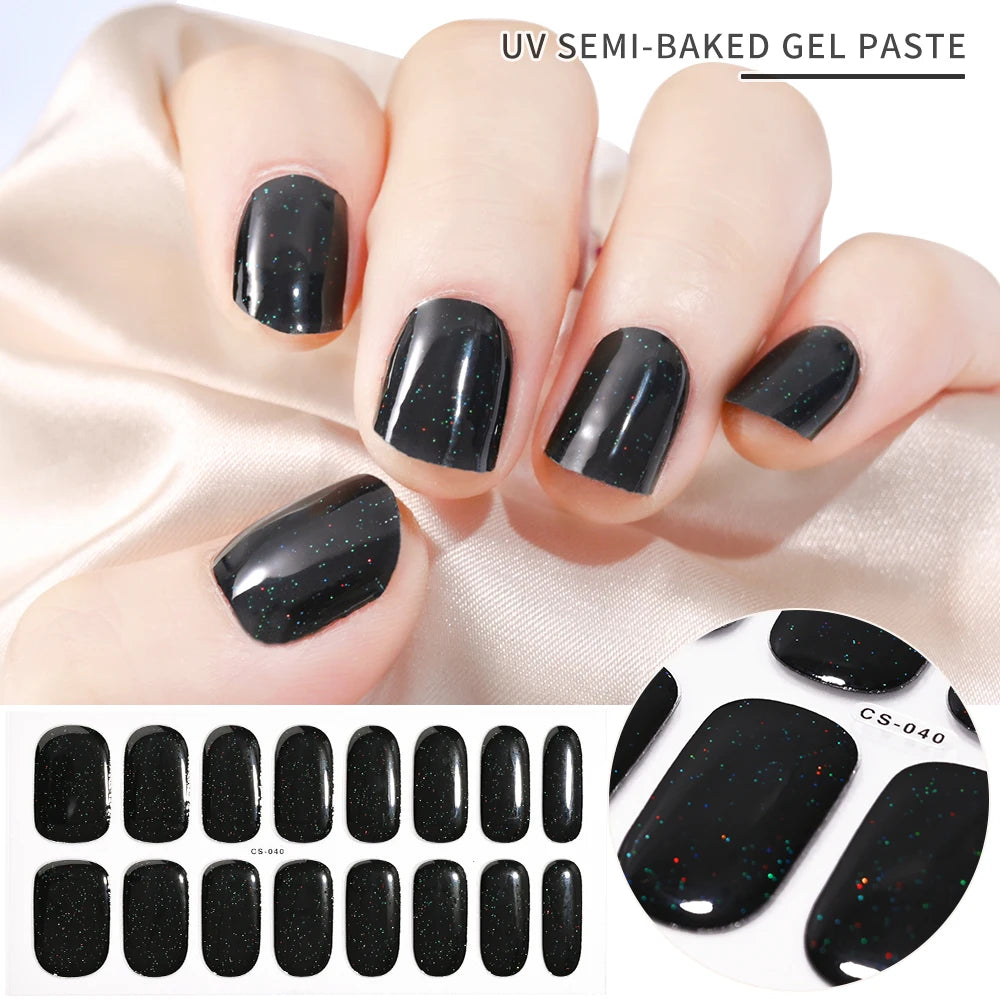 UV Semi-Cured Gel Nail Wraps Stickers Strips French Long Lasting Full Cover LED Gel Semi Cured Nail Sliders For Nail Extension &