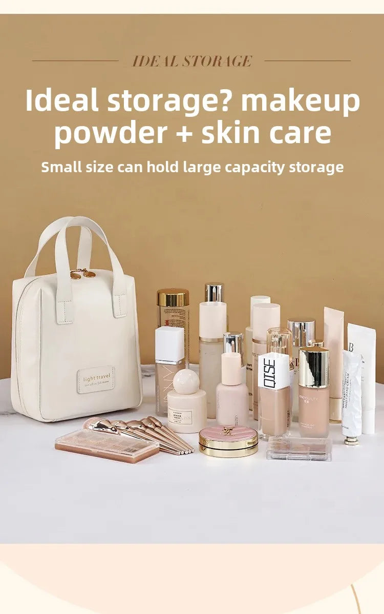 New Large Capacity Travel Cosmetic Bag Portable Leather Toiletry Bag with Handle Organizer Multifunctional Waterproof Makeup Bag