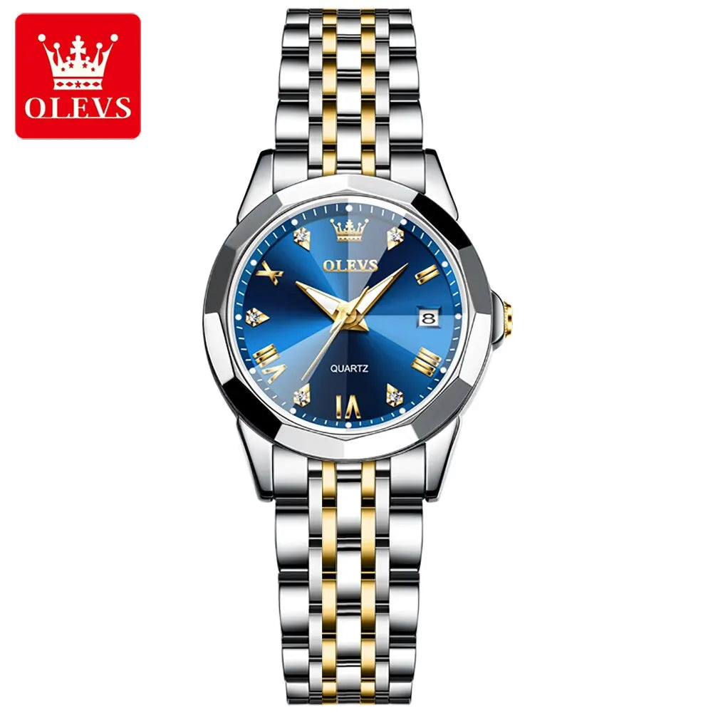 OLEVS Top Brand Women's Watches Elegant Rhombus Mirror Original Quartz Ladies Wristwatch Stainless Waterproof Diamond Wristwatch