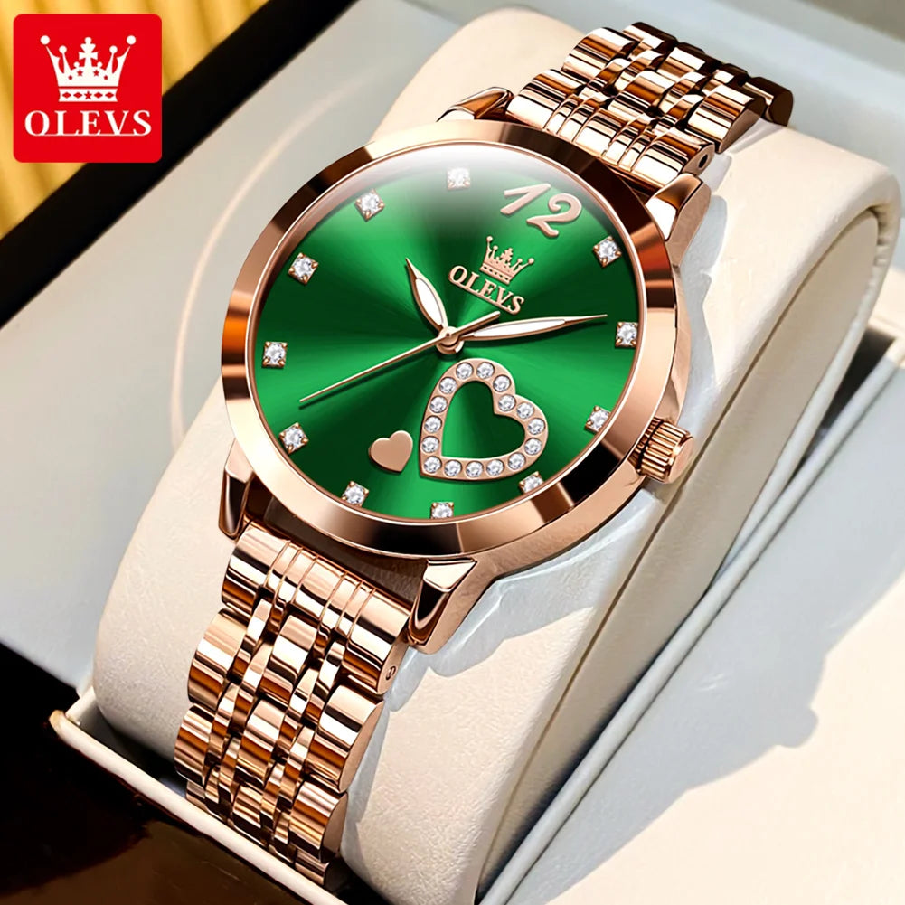OLEVS 5189 Love Diamond Inlaid Steel Band Women's Quartz Watch