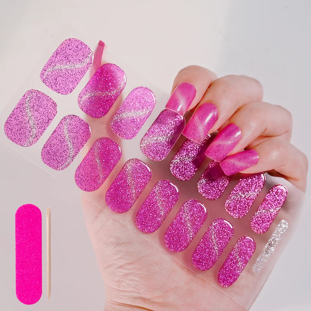 UV Semi-Cured Gel Nail Wraps Stickers Strips French Long Lasting Full Cover LED Gel Semi Cured Nail Sliders For Nail Extension &