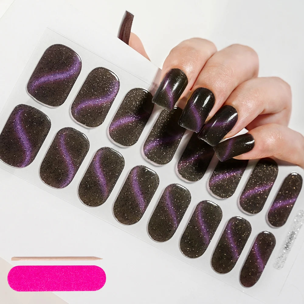 UV Semi-Cured Gel Nail Wraps Stickers Strips French Long Lasting Full Cover LED Gel Semi Cured Nail Sliders For Nail Extension &