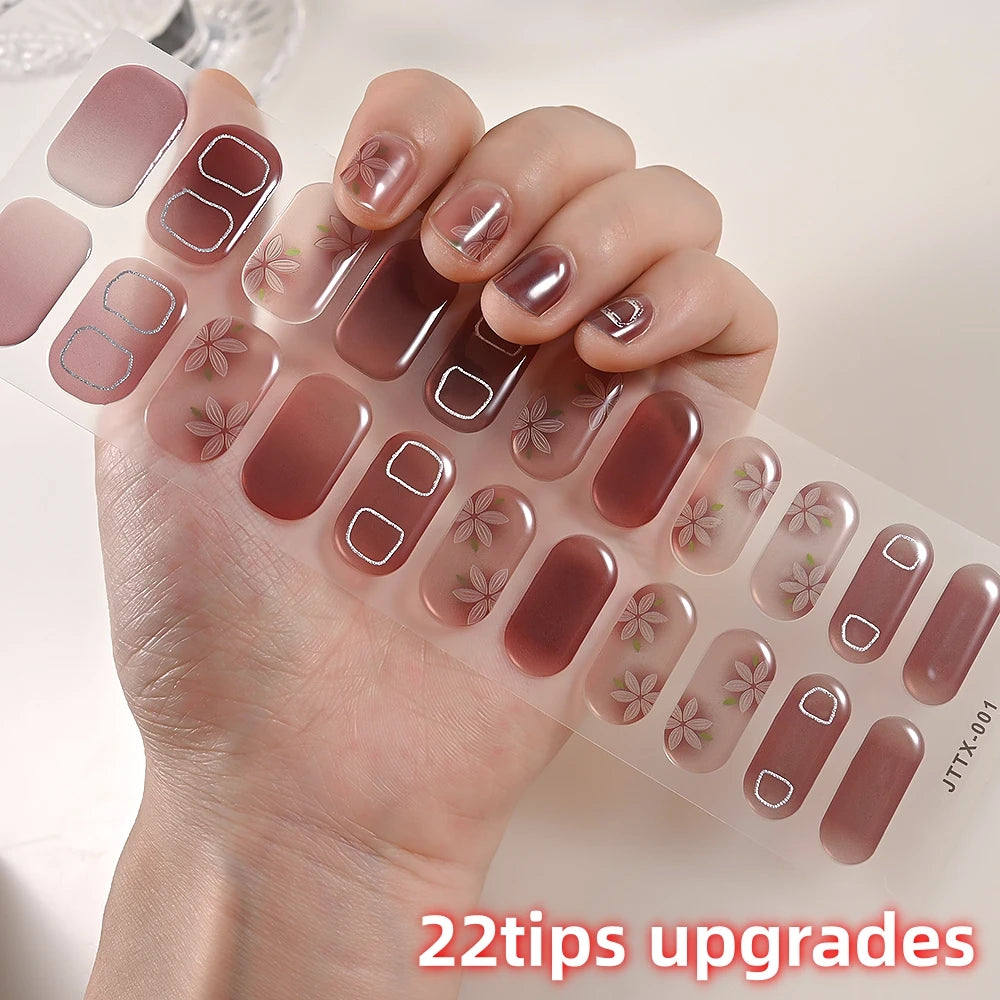 UV Semi-Cured Gel Nail Wraps Stickers Strips French Long Lasting Full Cover LED Gel Semi Cured Nail Sliders For Nail Extension &