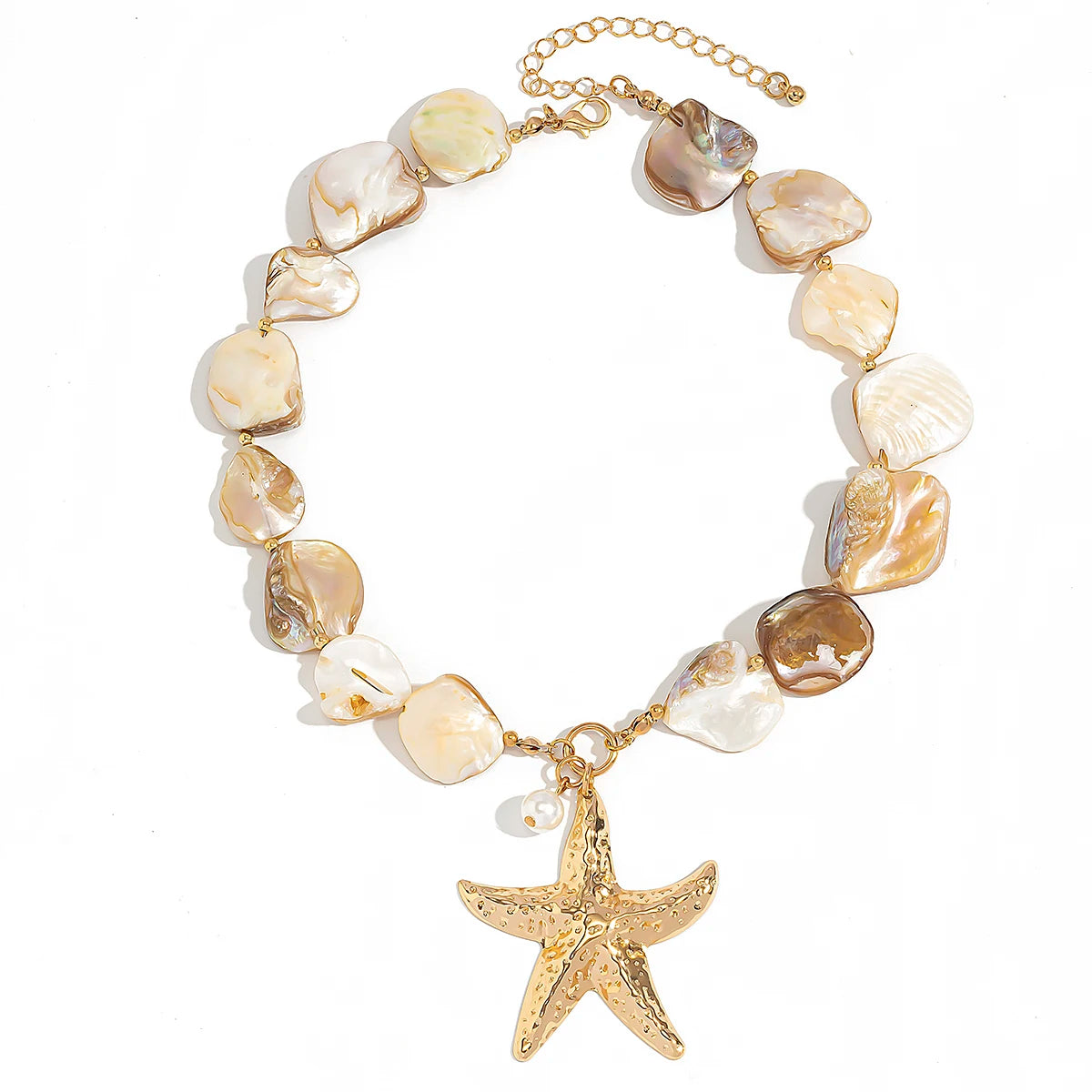 KunJoe Beach Large Gold Color Starfish Pendant Necklace for Women Vintage Short Choker Necklace Collar Chain Jewelry on the Neck