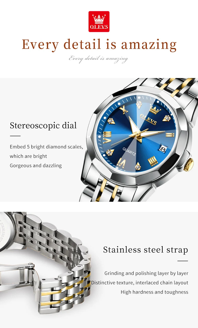 OLEVS Top Brand Women's Watches Elegant Rhombus Mirror Original Quartz Ladies Wristwatch Stainless Waterproof Diamond Wristwatch