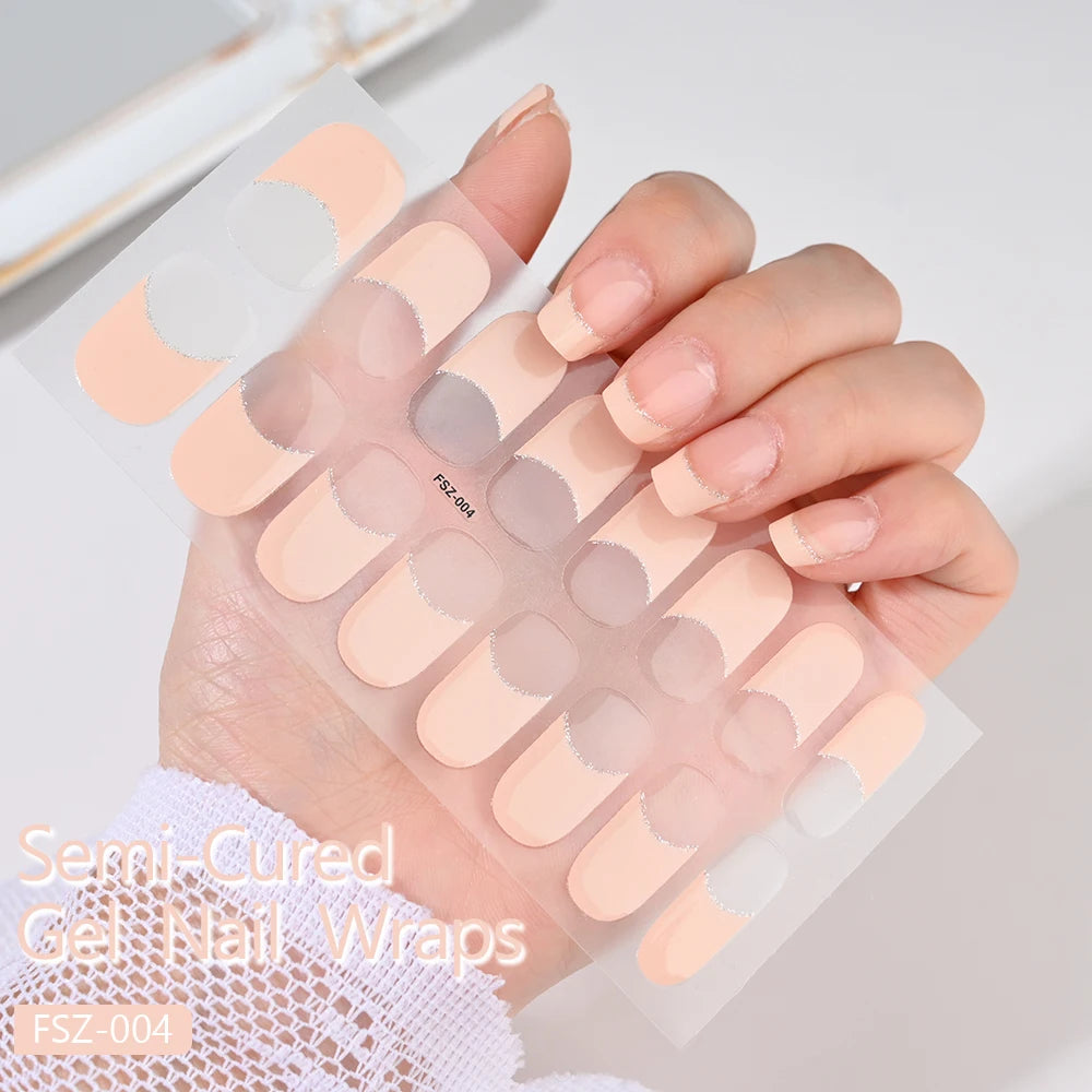 UV Semi-Cured Gel Nail Wraps Stickers Strips French Long Lasting Full Cover LED Gel Semi Cured Nail Sliders For Nail Extension &