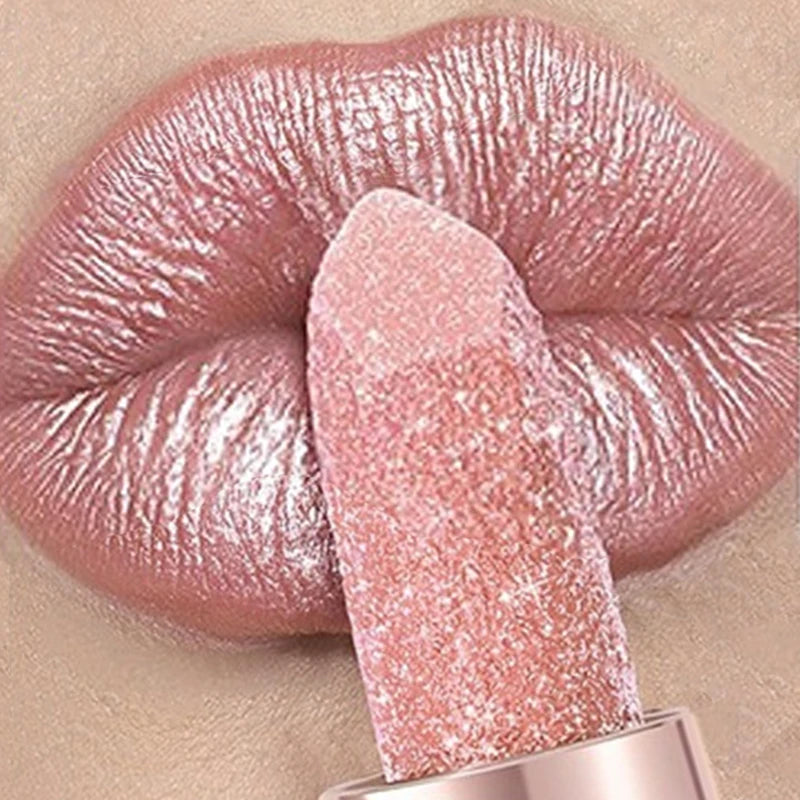 12 Colors Diamond Pearlescent Lipstick Glitter Shiny Metallic Lipstick Long Lasting Lip Tint Non-stick Cup Red Sexy Lips Makeup