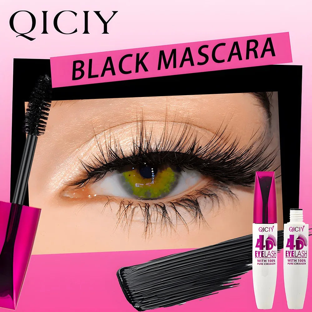 4D Waterproof Curling Mascara Lengthens Eyelashes Extension Black Silk Fiber Lasting Mascara Cosmetic No Smudging Female Makeup